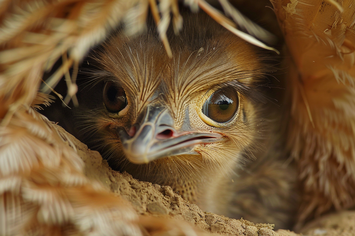 Image gratuite Poussin autruche sous l&rsquo;aile protectrice 1