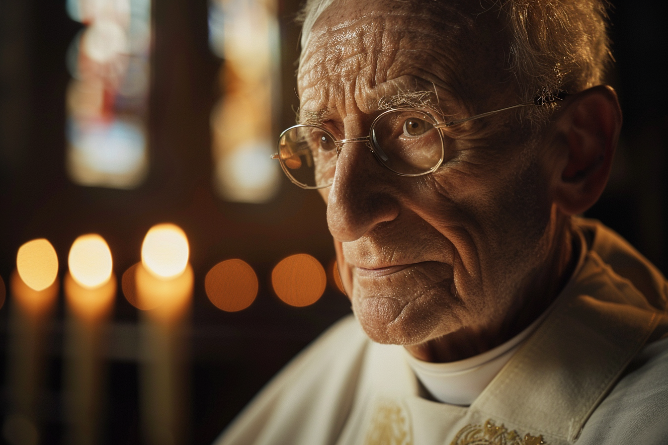 Image gratuite Prêtre âgé, cheveux blancs, yeux marrons, cathédrale 2
