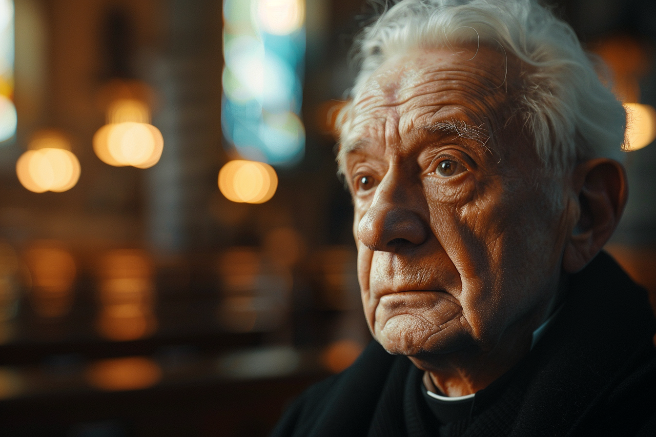 Image gratuite Prêtre âgé, cheveux blancs, yeux marrons, cathédrale 3