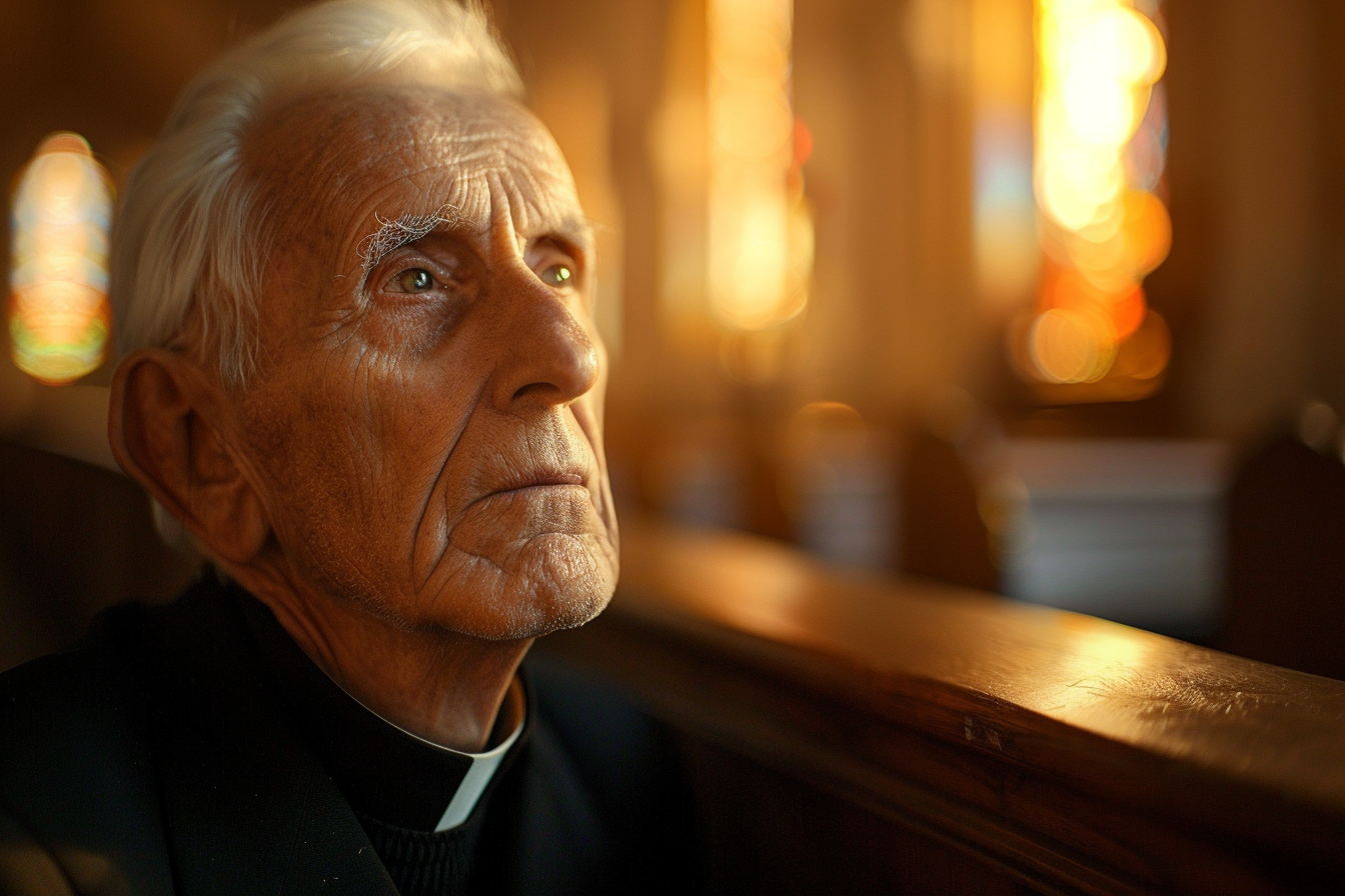 Image gratuite Prêtre âgé, cheveux blancs, yeux marrons, cathédrale 4