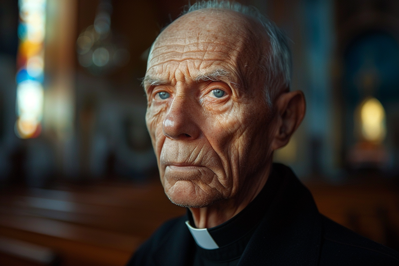 Image gratuite Prêtre âgé, cheveux gris, yeux bleus, cathédrale 1
