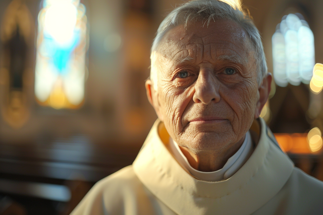 Image gratuite Prêtre âgé, cheveux gris, yeux bleus, cathédrale 2