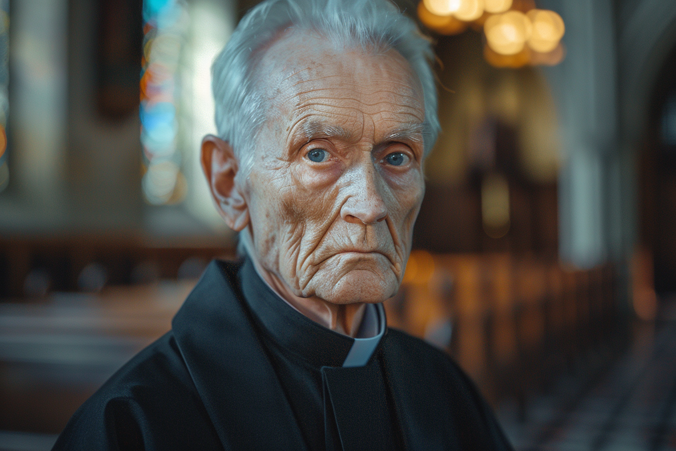 Image gratuite Prêtre âgé, cheveux gris, yeux bleus, cathédrale 3