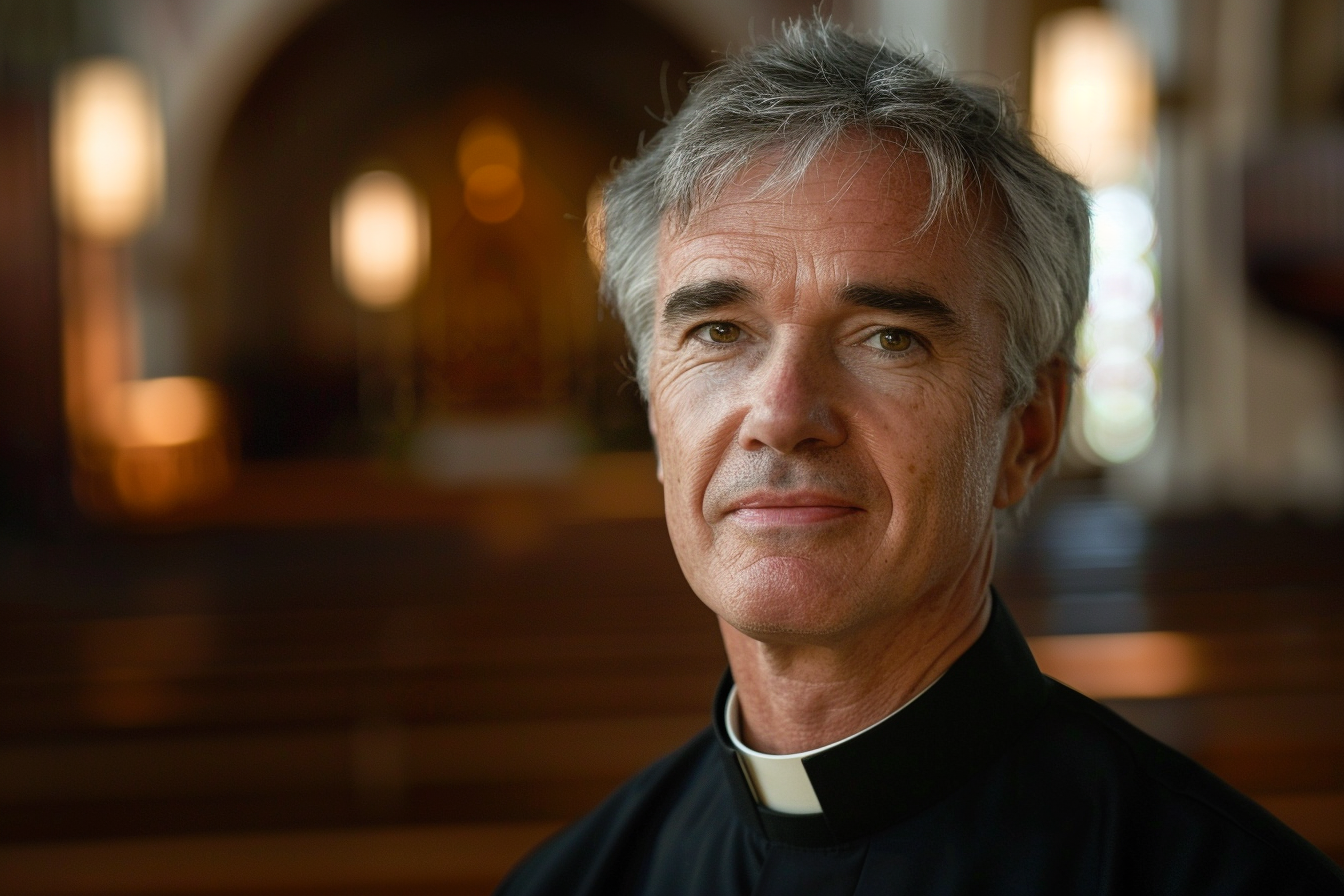Image gratuite Prêtre âgé, cheveux gris, yeux marrons, église 2