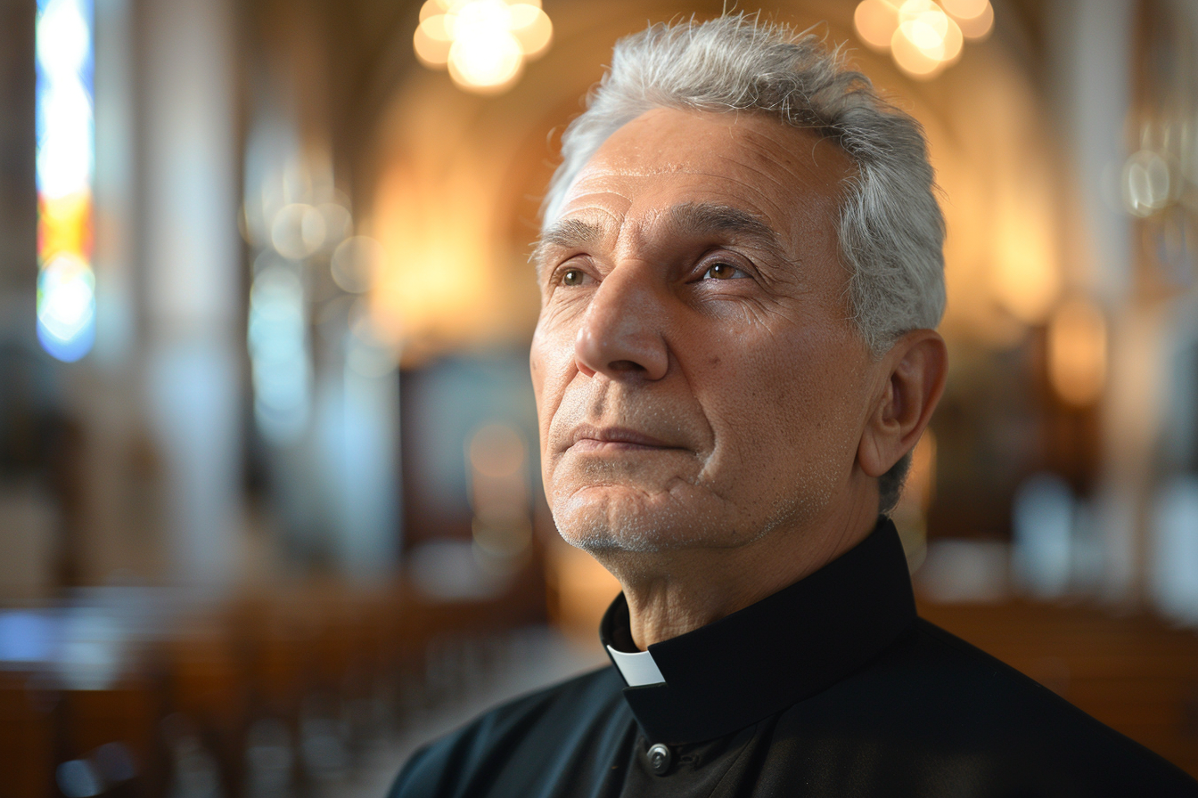 Image gratuite Prêtre âgé, cheveux gris, yeux marrons, église 3