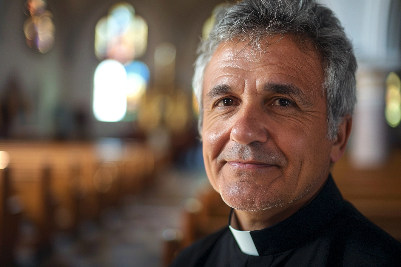 Image gratuite Prêtre âgé, cheveux gris, yeux marrons, église 4