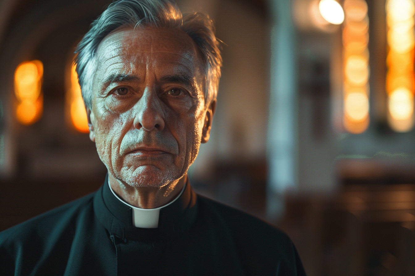 Image gratuite Prêtre âgé, cheveux gris, yeux marrons, église 5