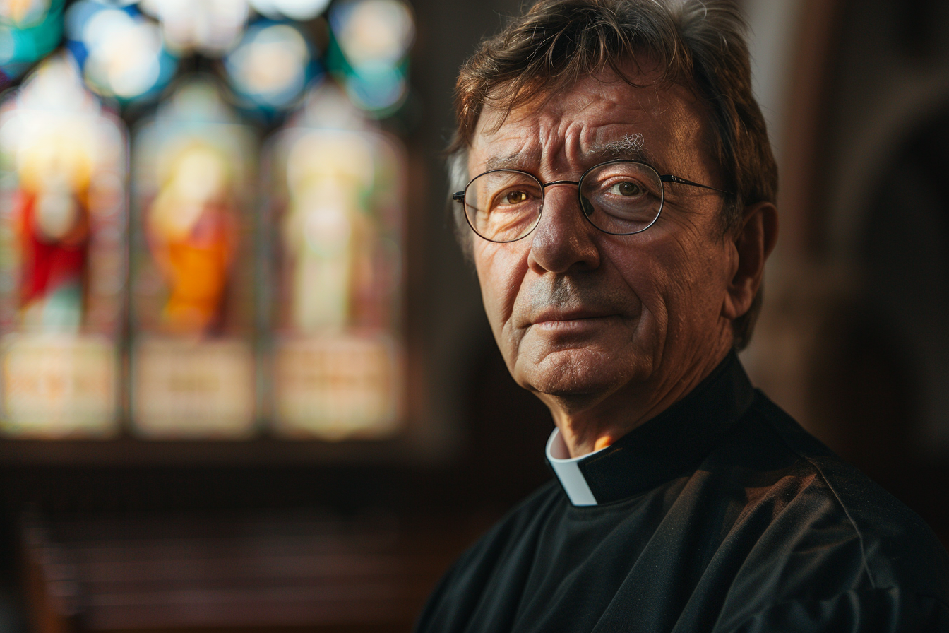 Image gratuite Prêtre d&rsquo;âge mûr, cheveux bruns, yeux marrons, église 2