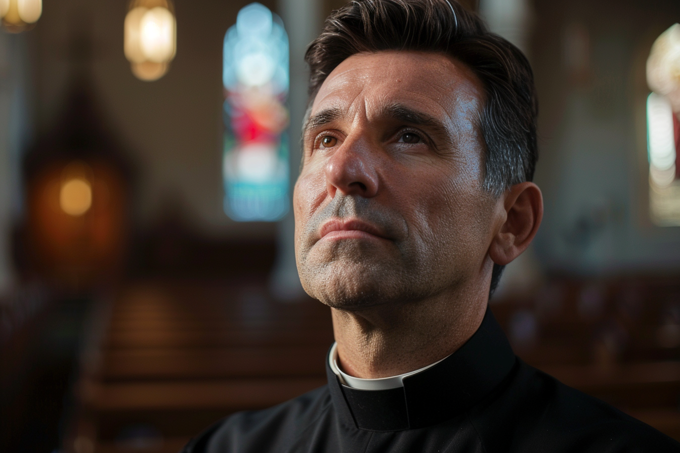 Image gratuite Prêtre d&rsquo;âge mûr, cheveux bruns, yeux marrons, église 3