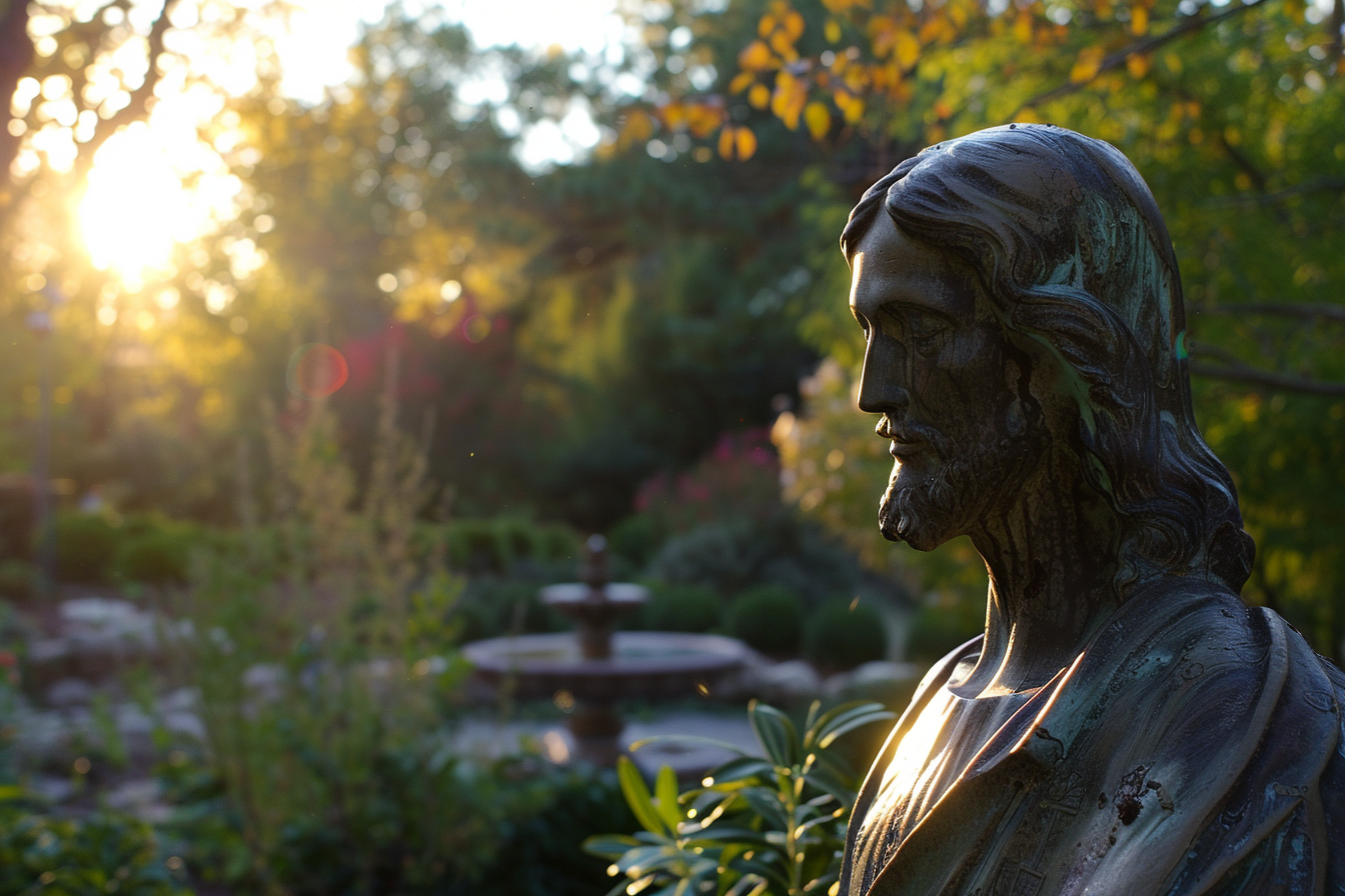Image gratuite Prise de vue sereine sculpture Jésus, jardin 1