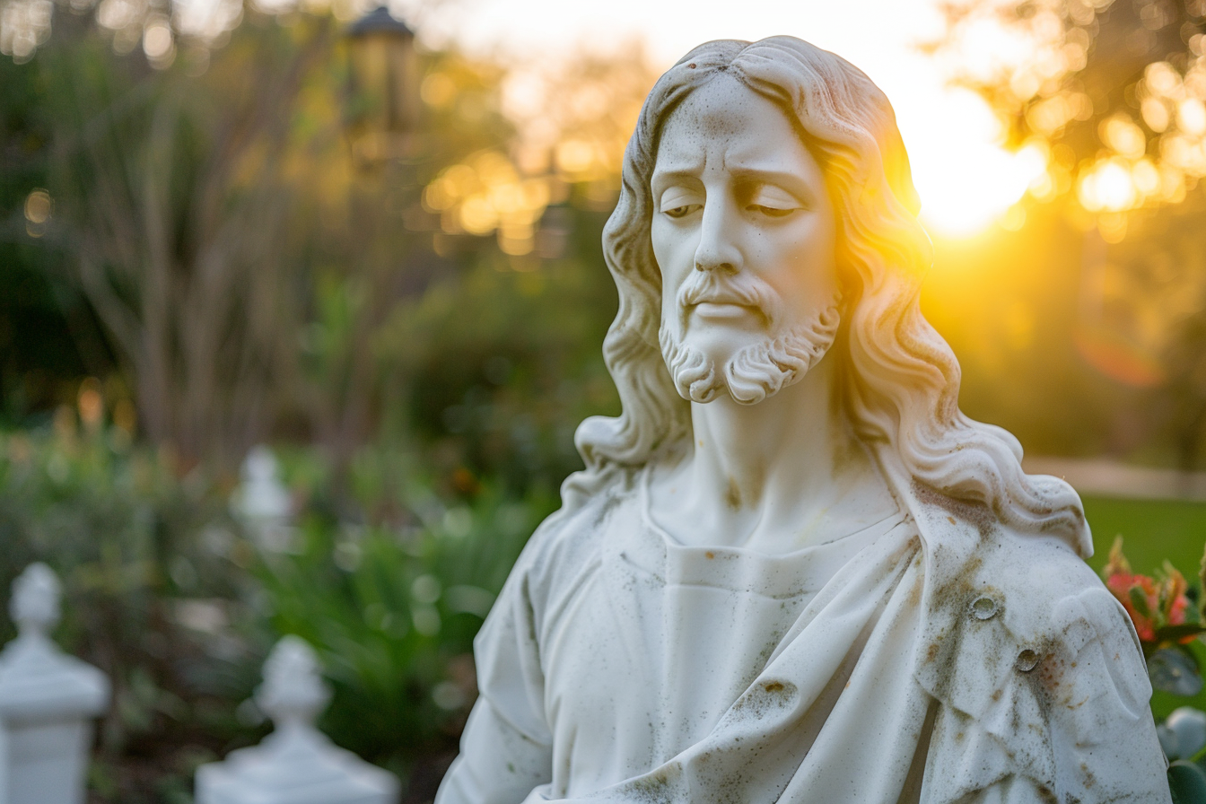 Image gratuite Prise de vue sereine sculpture Jésus, jardin 3