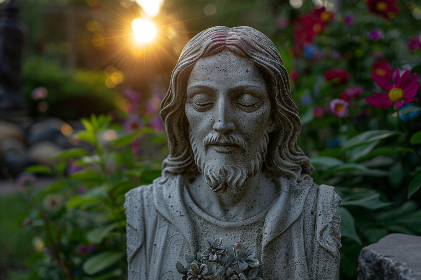 Image gratuite Prise de vue sereine sculpture Jésus, jardin 4
