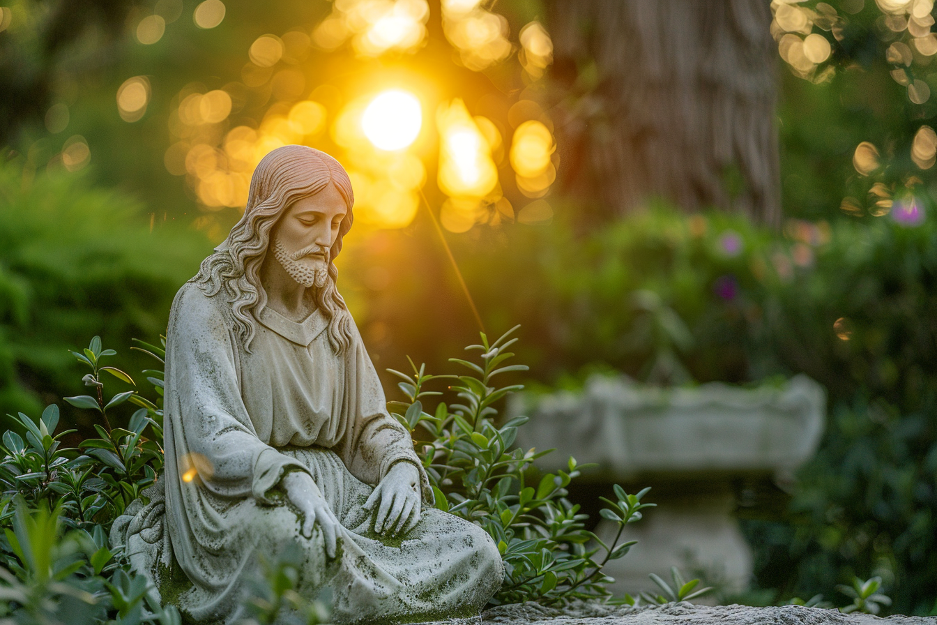Image gratuite Prise de vue sereine sculpture Jésus, jardin 5