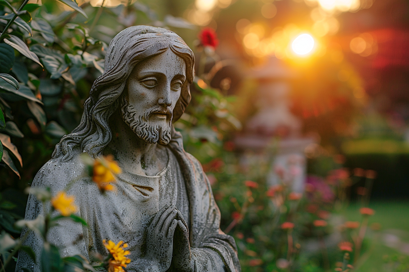 Image gratuite Prise de vue sereine sculpture Jésus, jardin 6