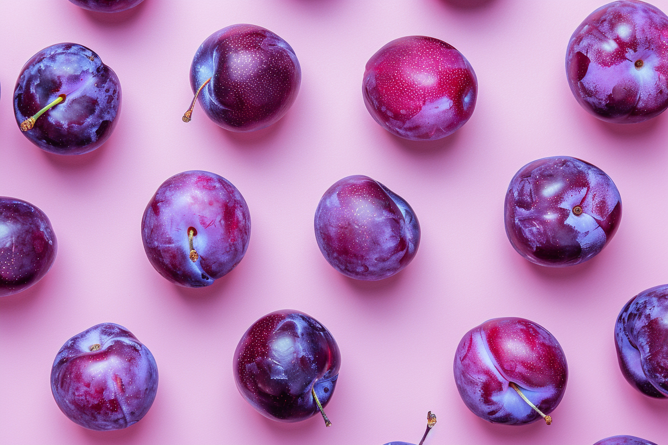 Image gratuite Prunes sur fond pastel 1
