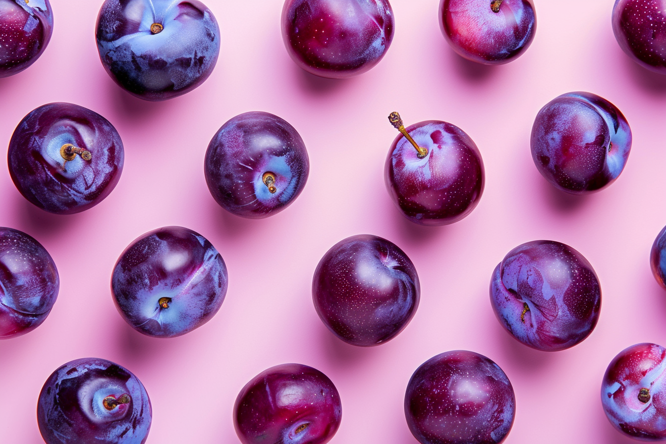 Image gratuite Prunes sur fond pastel 2