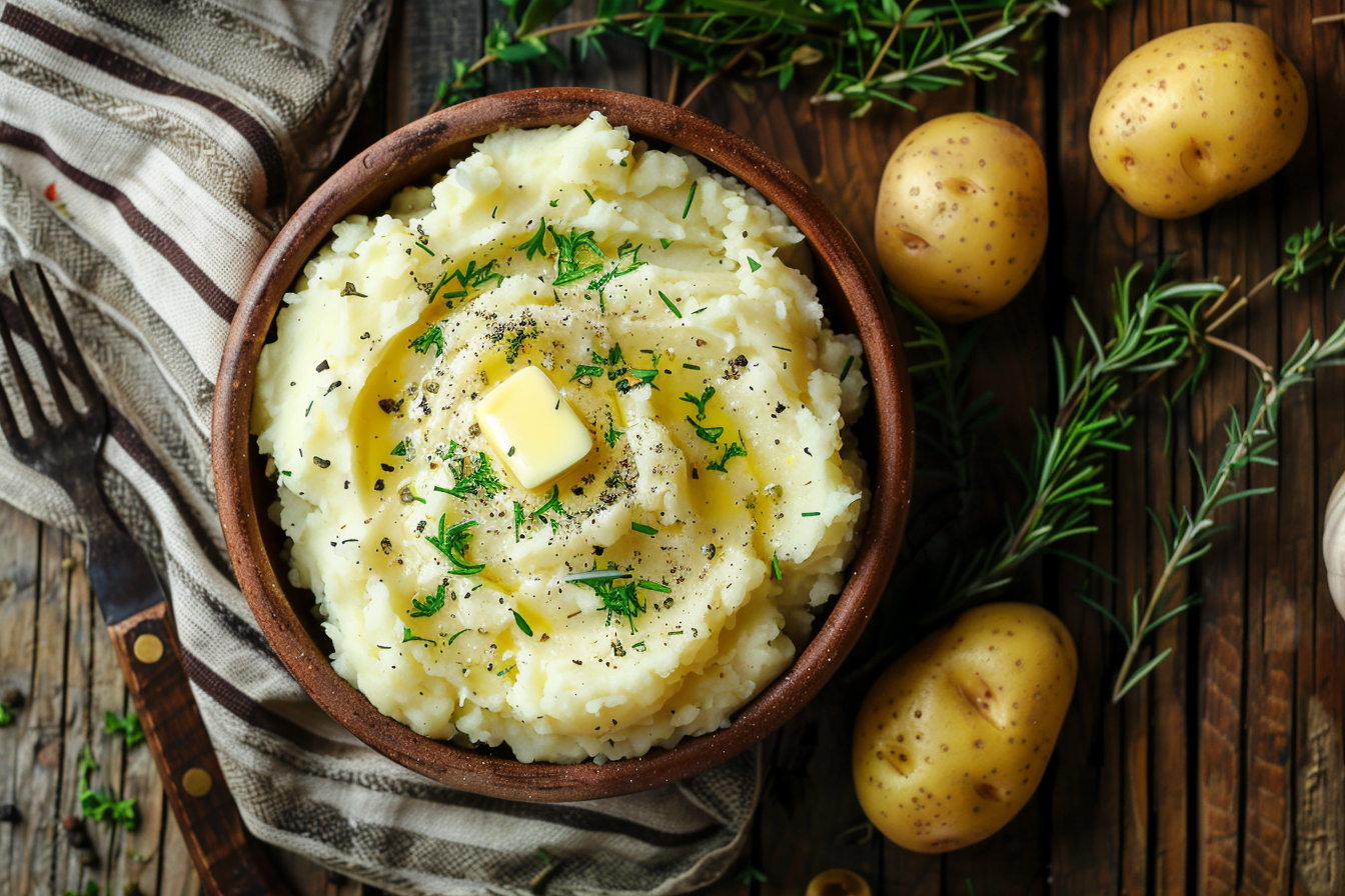 Image gratuite Purée de pommes de terre sur table en bois 1