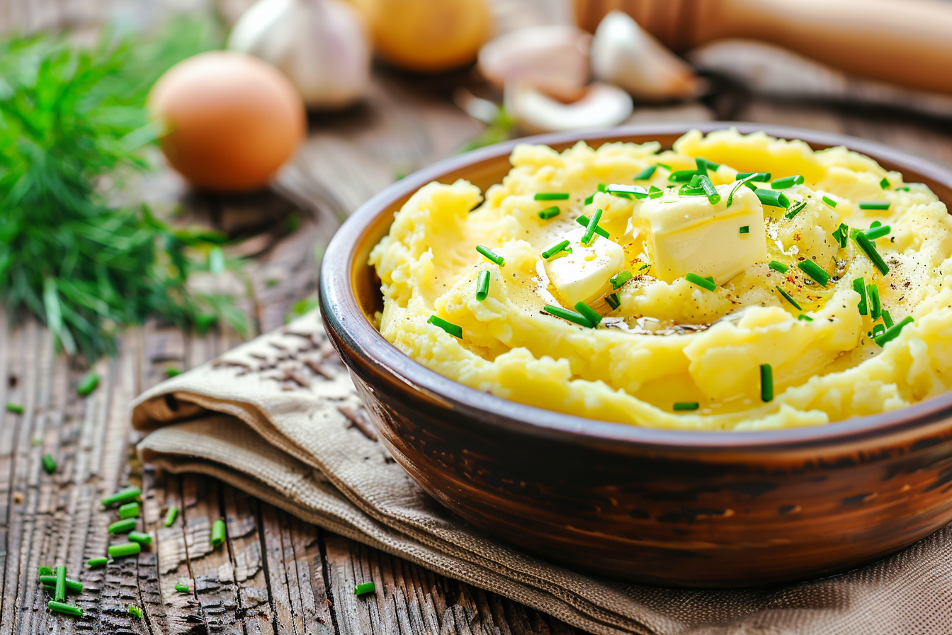 Image gratuite Purée de pommes de terre sur table en bois 2