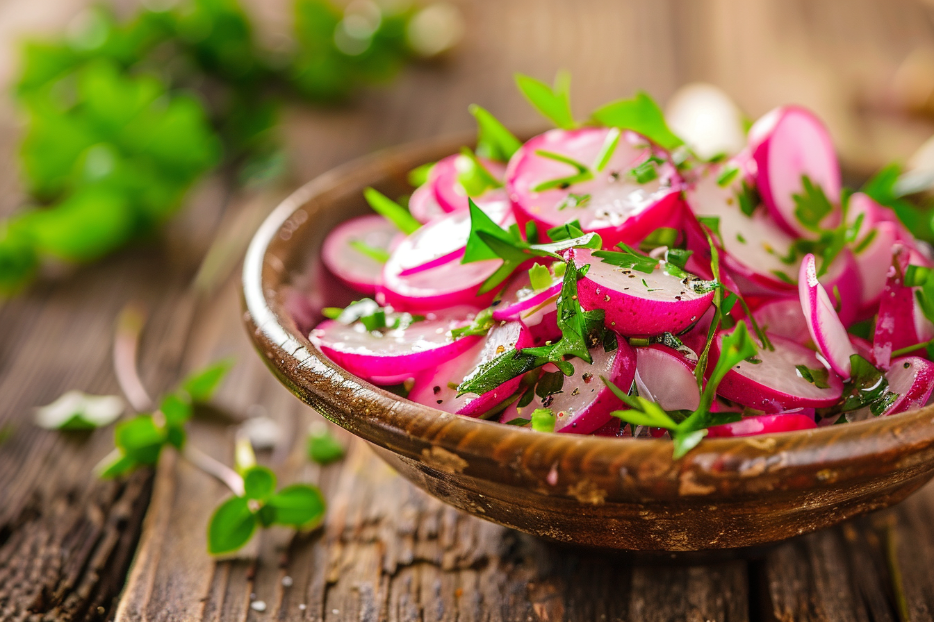 Image gratuite Radis tranchés sur table en bois 1