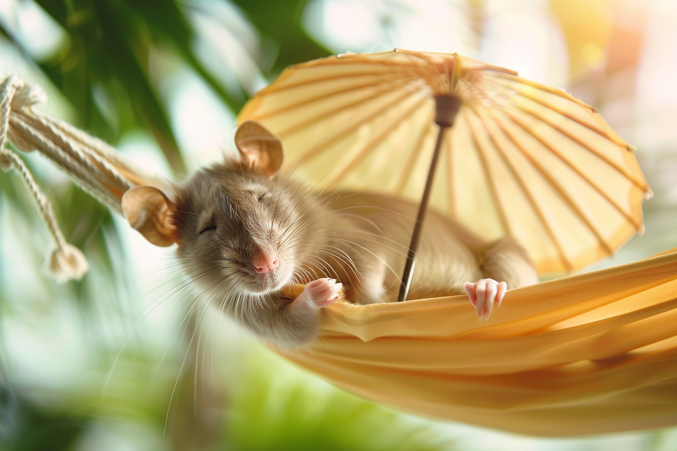 Image gratuite Rat dans hamac ensoleillé avec mini-parapluie 3