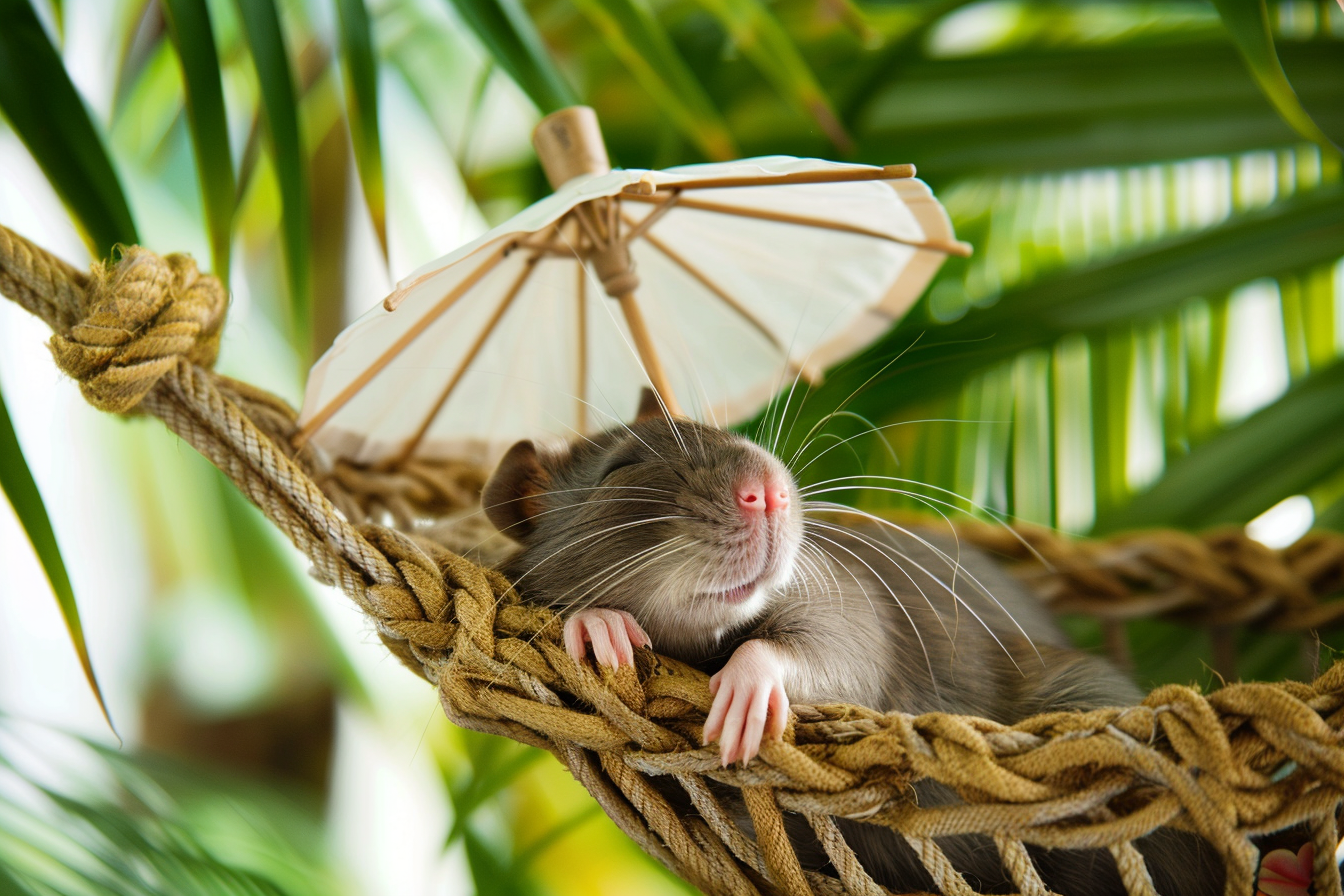 Image gratuite Rat dans hamac ensoleillé avec mini-parapluie 4