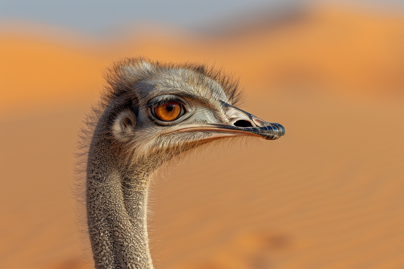 Image gratuite Regard intense de l&rsquo;autruche dans le désert 1