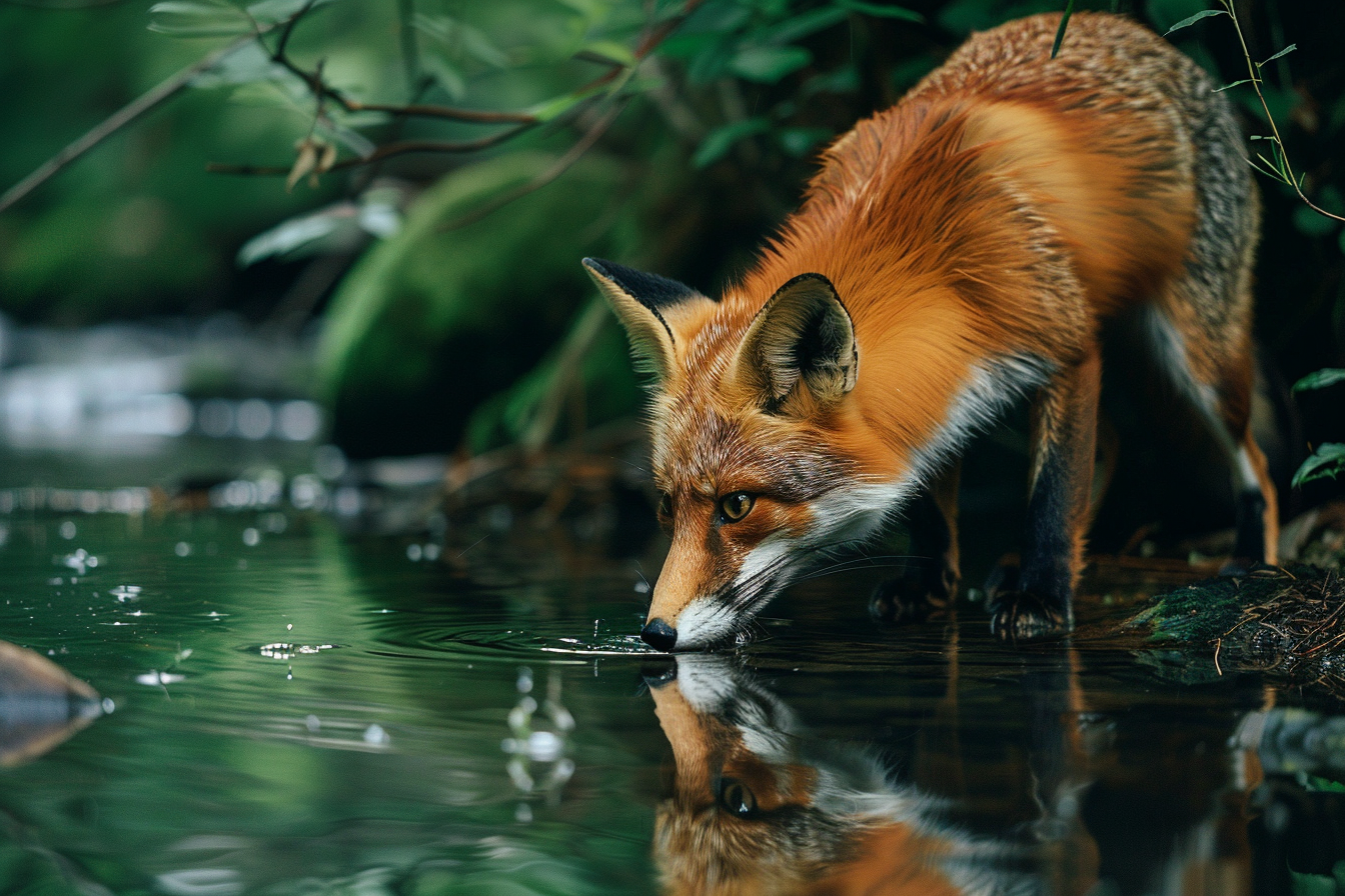 Image gratuite Renard buvant dans un ruisseau 2