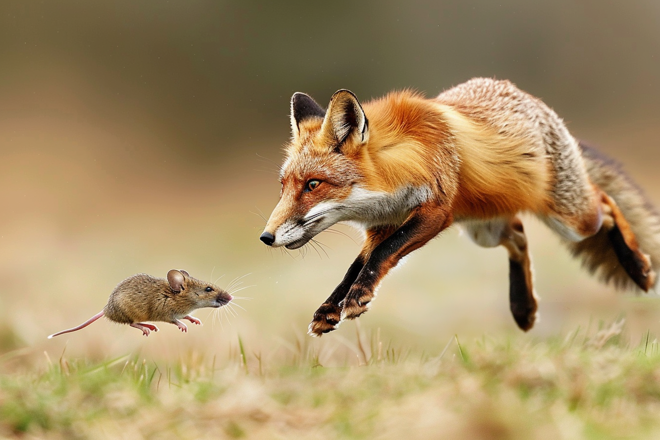 Image gratuite Renard chassant en plein bond 1