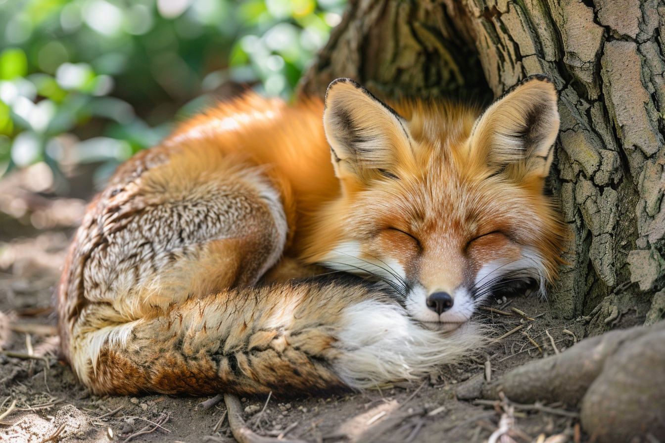 Image gratuite Renard dormant sous un arbre 1