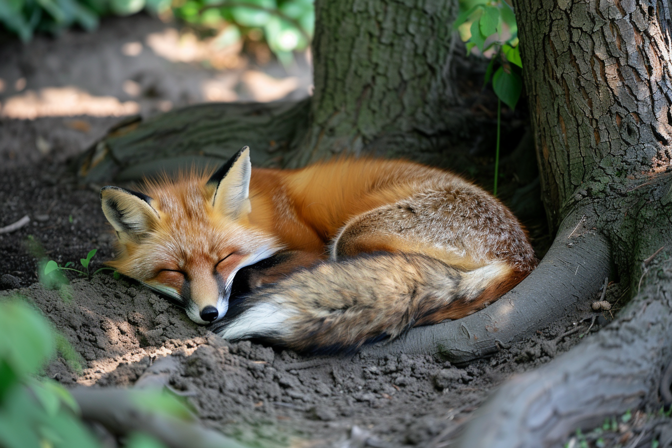 Image gratuite Renard dormant sous un arbre 2
