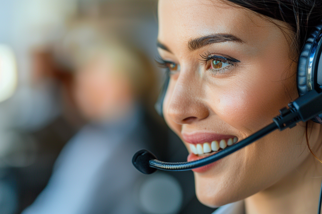 Image gratuite Représentant service client, souriant, casque 1