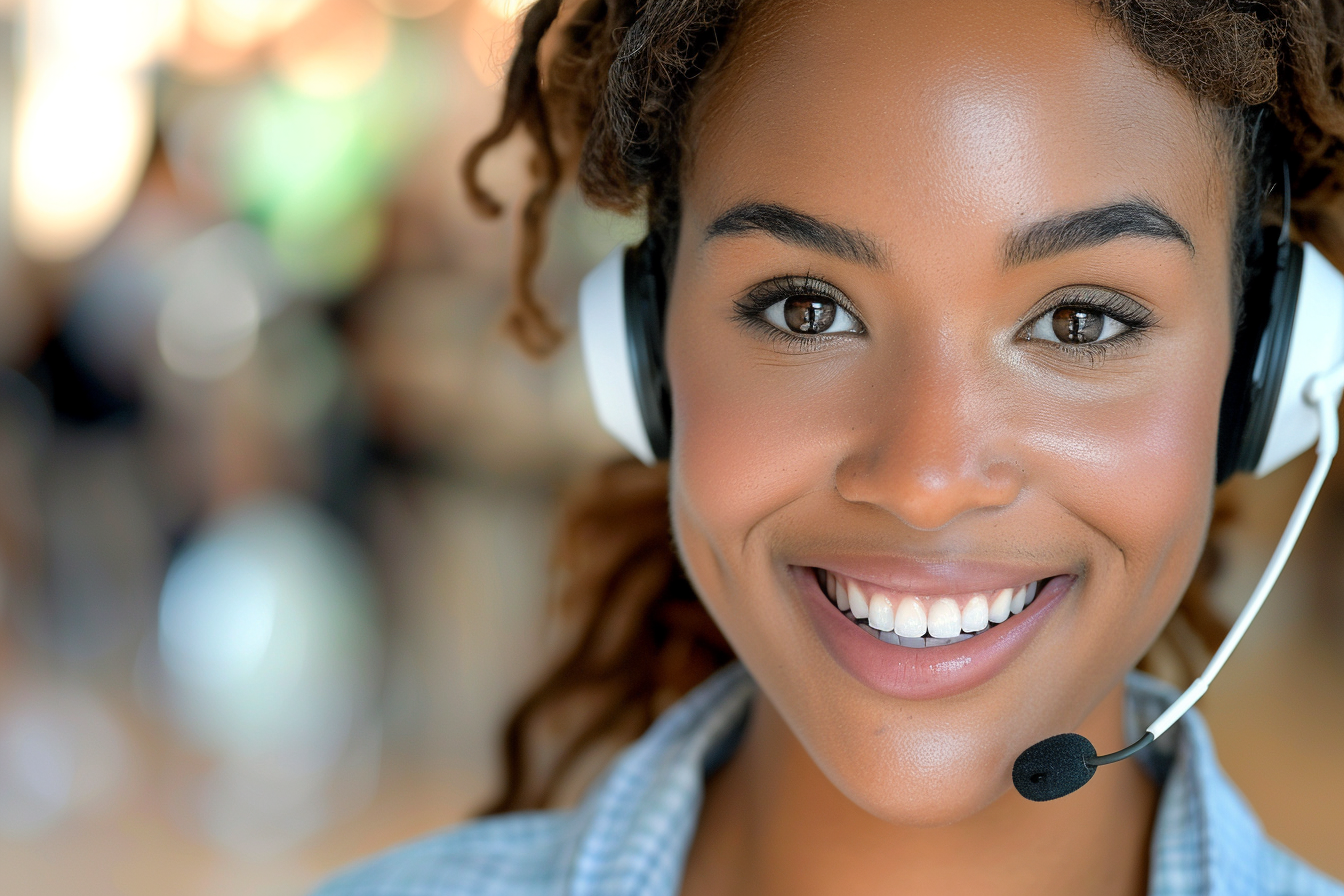 Image gratuite Représentant service client, souriant, casque 2