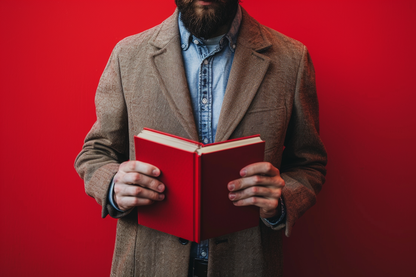 Image gratuite Responsable de librairie, fond rouge 4