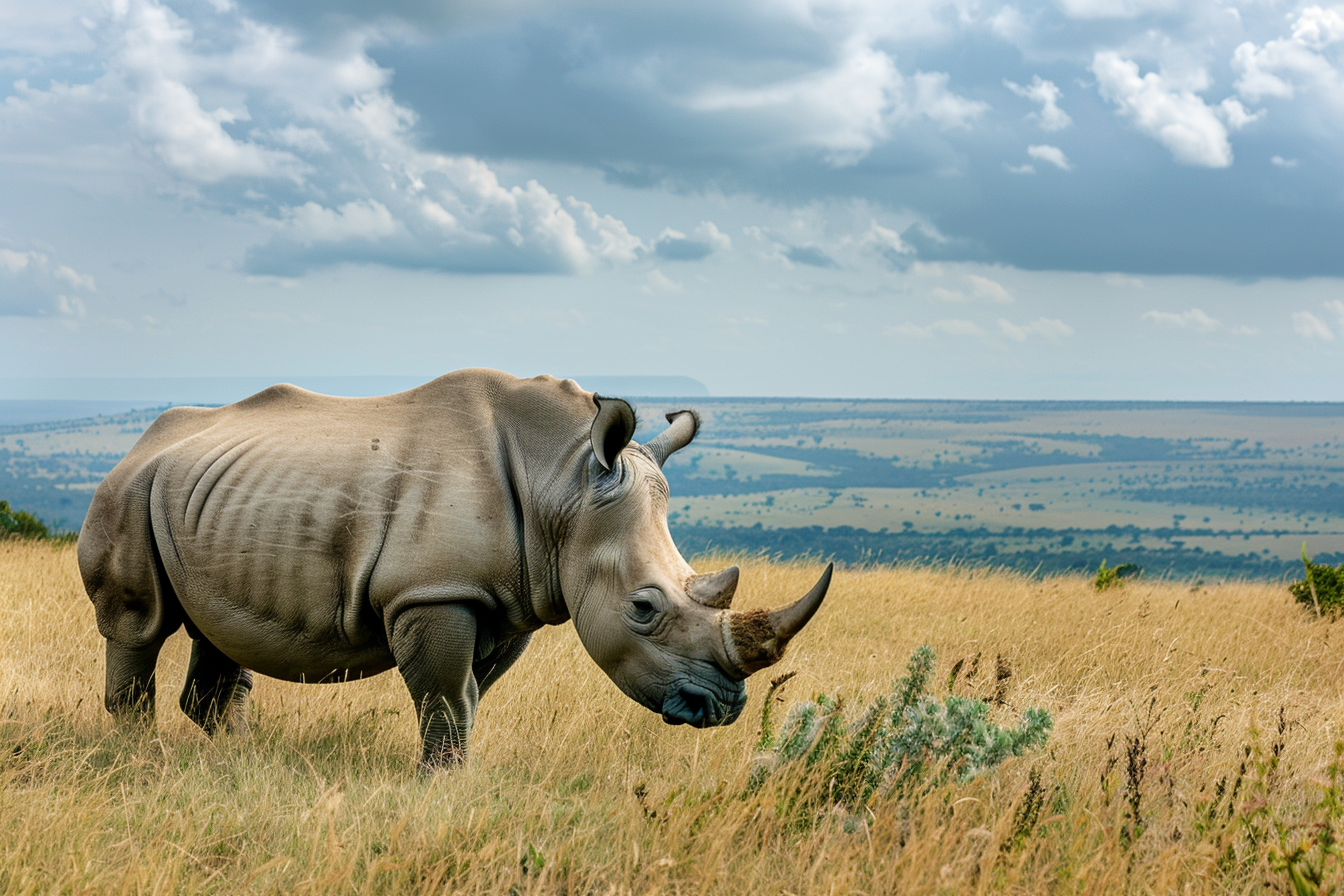 Image gratuite Rhinocéros surveillant territoire depuis colline 2