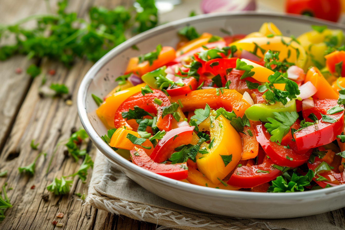 Image gratuite Salade de poivrons sur table en bois 2