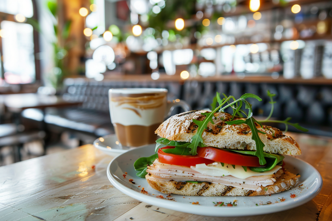 Image gratuite Sandwich gourmet dans un café chic 1