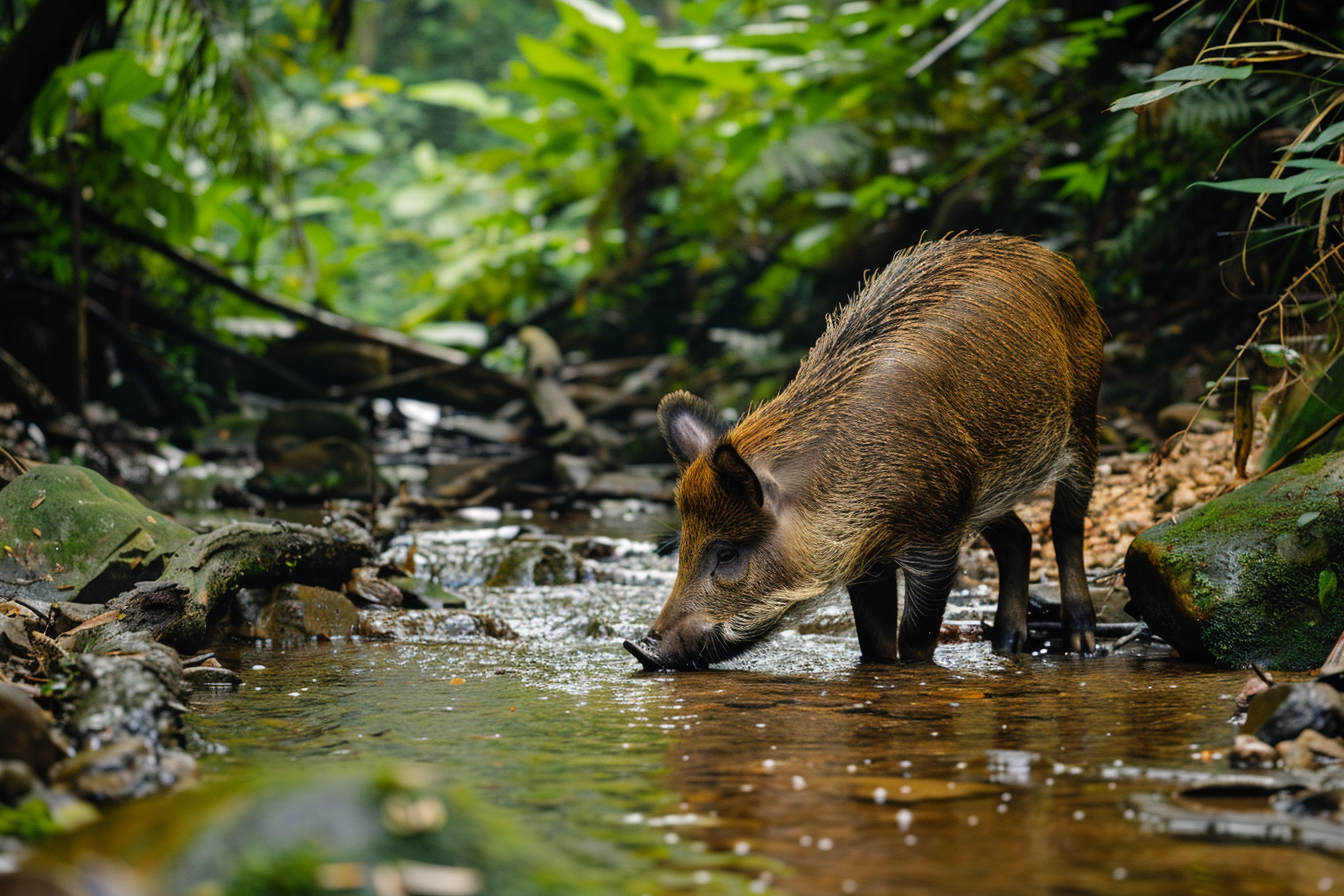 Image gratuite Sanglier buvant à un ruisseau 1