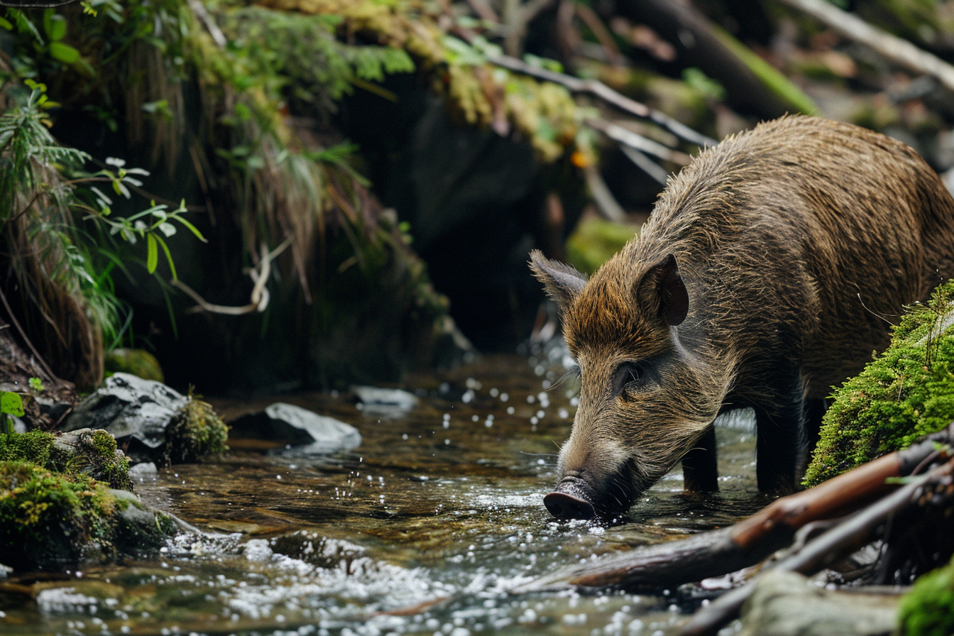 Image gratuite Sanglier buvant à un ruisseau 2