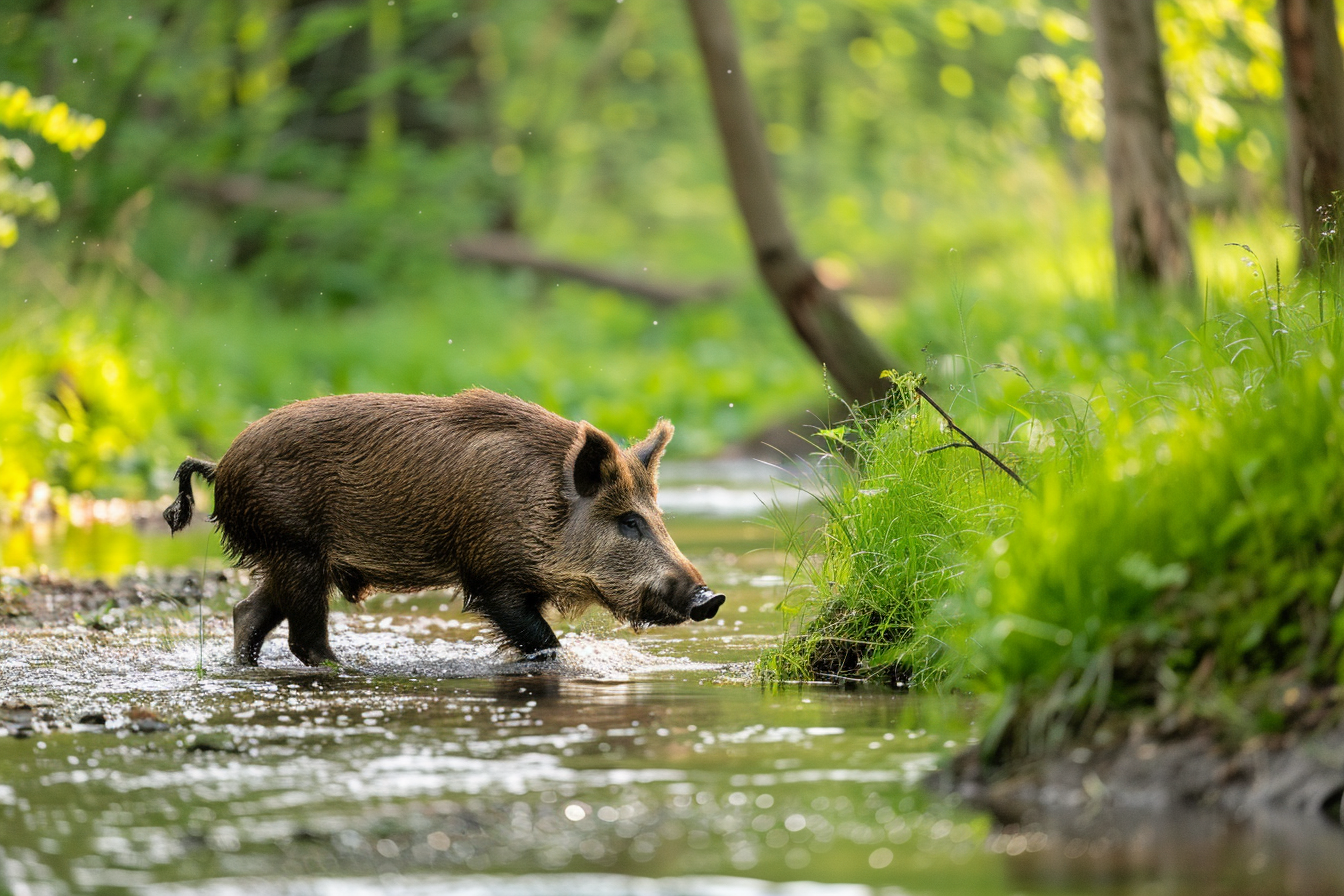 Image gratuite Sanglier traversant un ruisseau 1