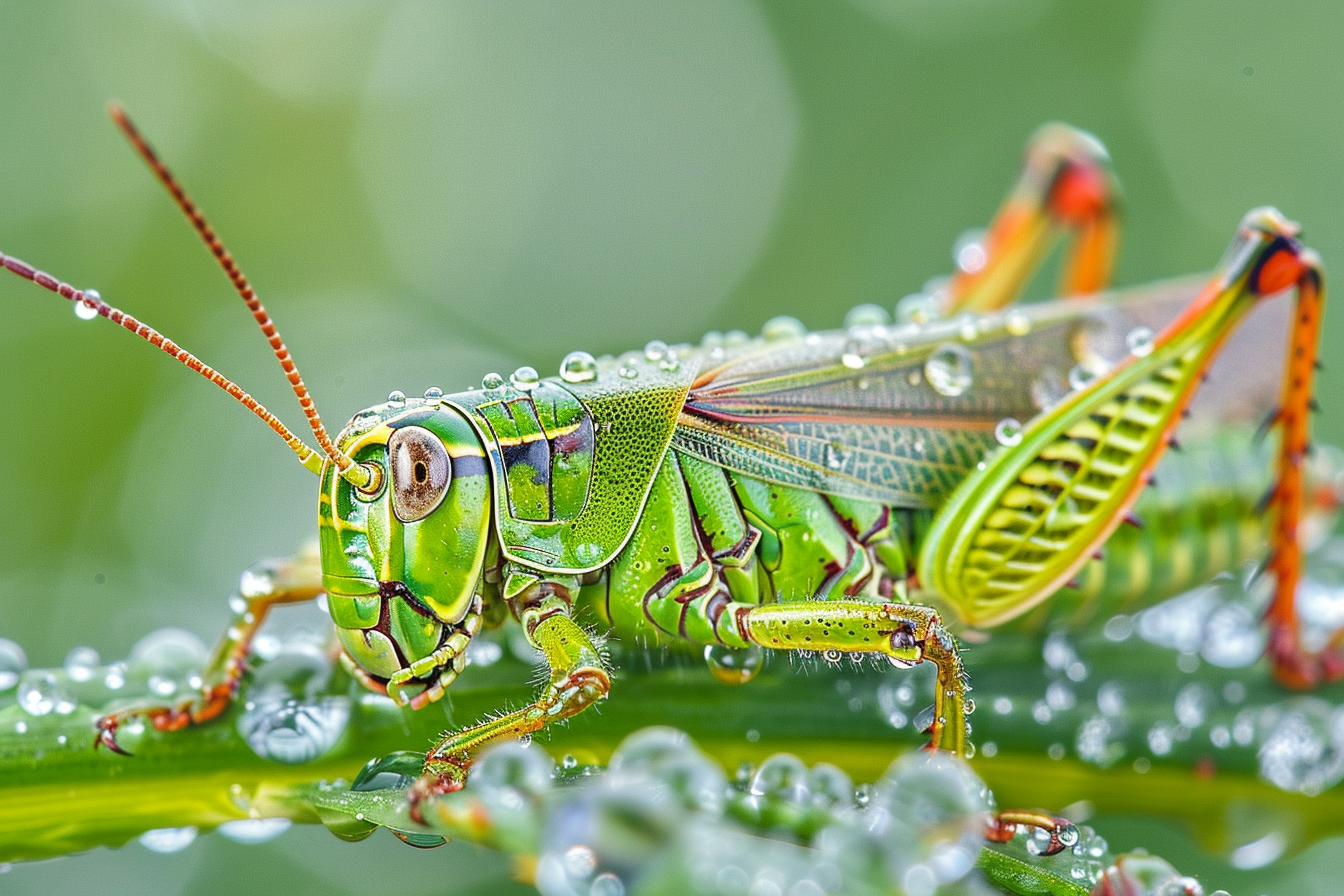 Image gratuite Sauterelle et rosée 1