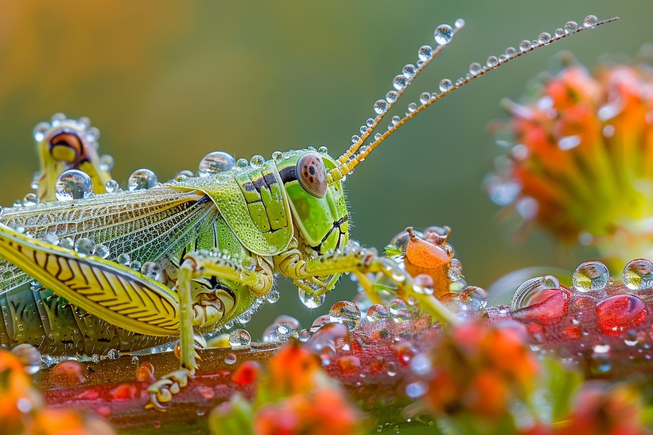 Image gratuite Sauterelle et rosée 2