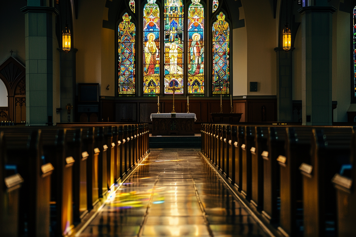 Image gratuite Scène sereine vitraux complexes, église paisible 1