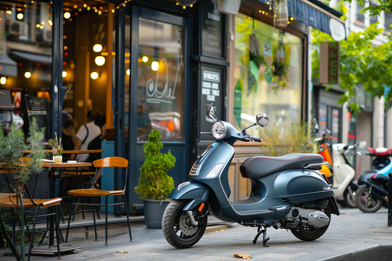 Image gratuite Scooter devant un café branché 1