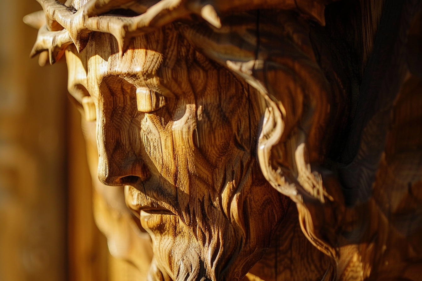 Image gratuite Sculpture bois Jésus, douce lumière matin 1