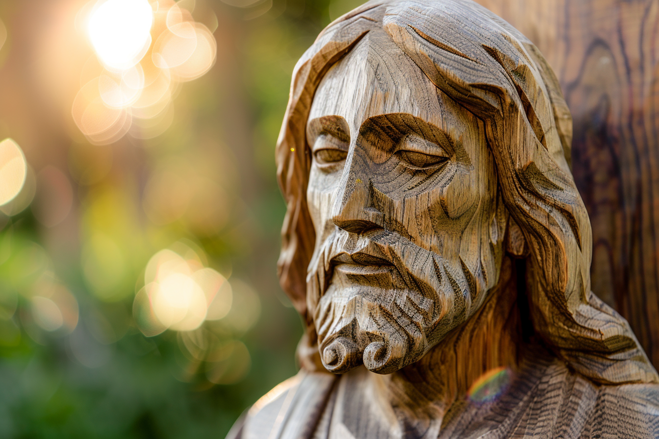 Image gratuite Sculpture bois Jésus, douce lumière matin 2