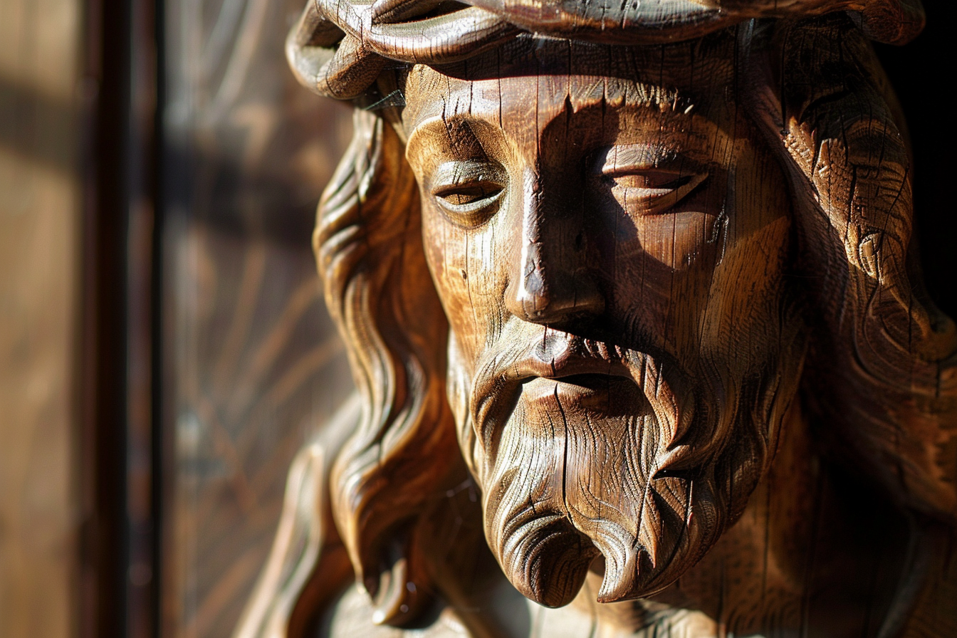 Image gratuite Sculpture bois Jésus, douce lumière matin 4