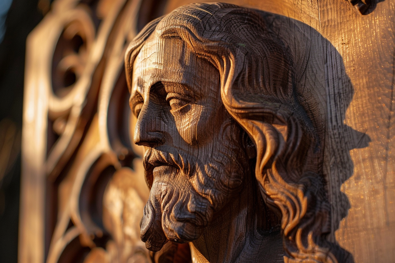 Image gratuite Sculpture bois Jésus, douce lumière matin 6