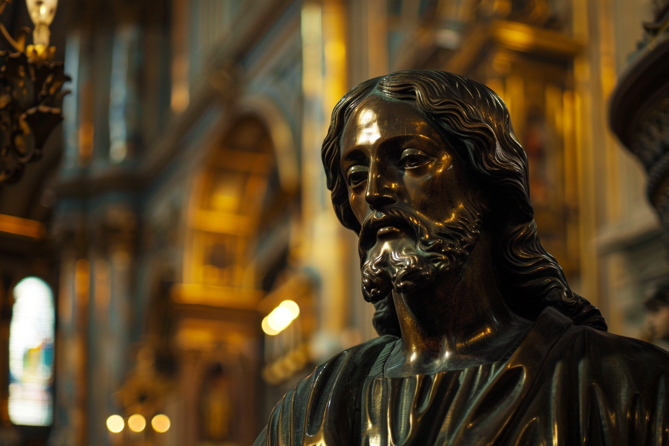 Image gratuite Sculpture bronze Christ, cathédrale faiblement éclairée 8