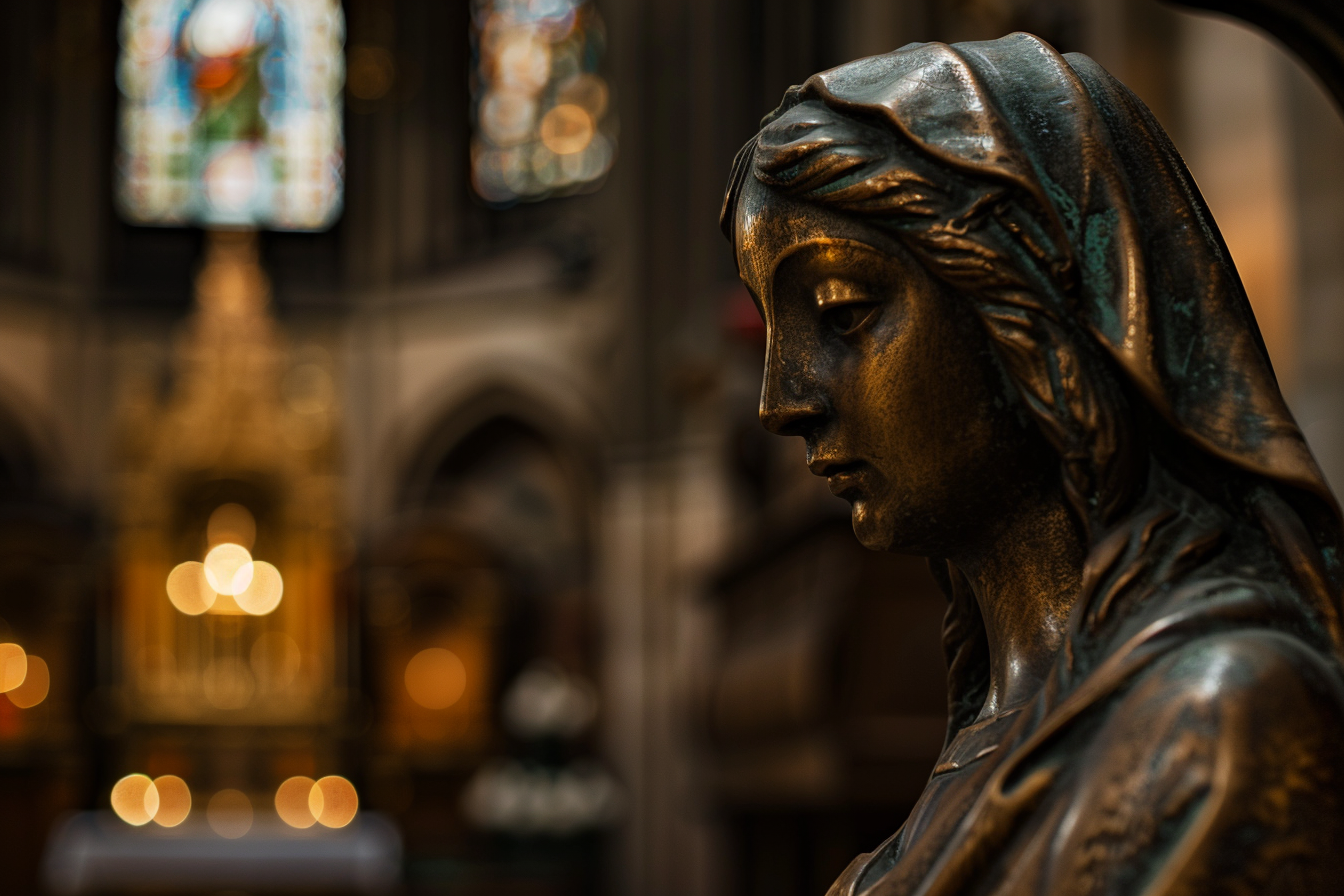Image gratuite Sculpture bronze Madone cathédrale faiblement éclairée 1