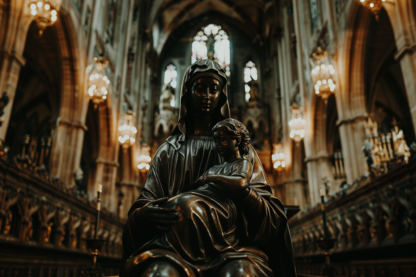 Image gratuite Sculpture bronze Madone cathédrale faiblement éclairée 10